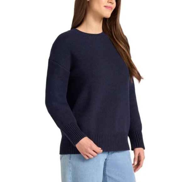 Matty M Women's Waffle Knit Crew Neck Sweater Navy Blue Women's Size L - Picture 2 of 14